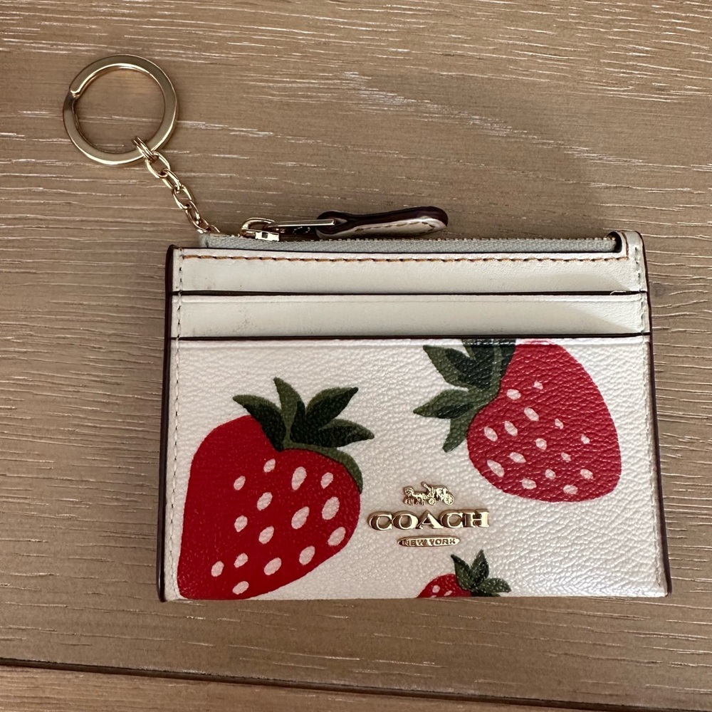 Coach White and Red Strawberry Card Holder